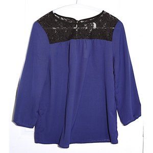 NWT Sabine Violet-Blue Lace-Yoke Blouse